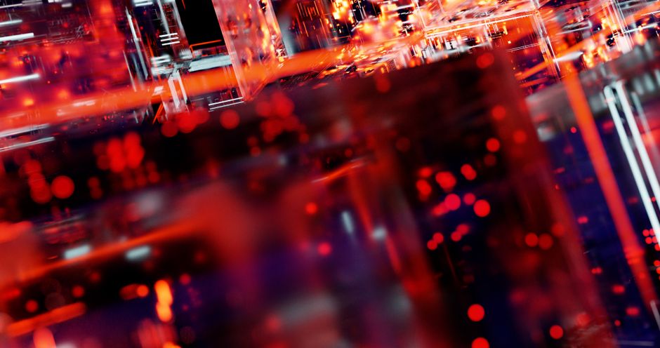 Dynamic urban scene showcasing interconnected light trails representing digital communication networks.